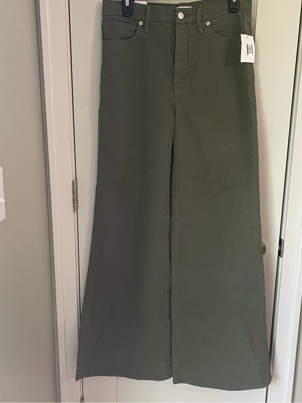 Good American Palazzo Pants 10/30 Loose Wide Leg Olive Green High-Rise